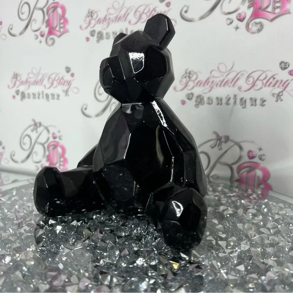 Geometric bear geometrical shiny Black Faceted Bear Figurine - Picture 4 of 5